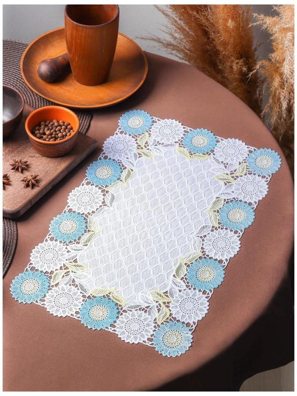 Салфетка ажурная для стола «Подсолнухи», 45×30 см, цвет жёлто-голубой