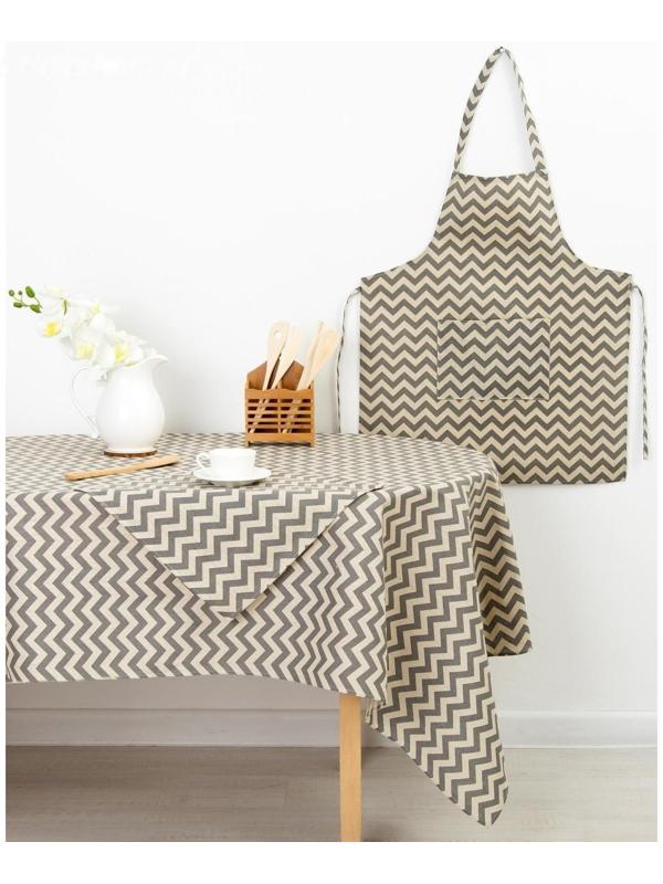 Фартук Доляна 60х70см, Зигзаг сер, 100%пэ, рогожка 200 гр/м