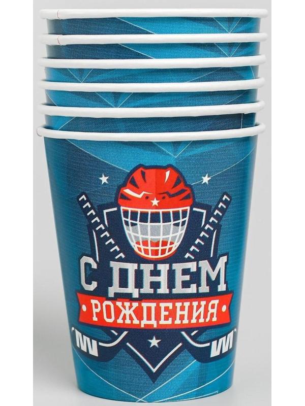 Набор бумажной посуды «С днём рождения. Хоккей», 6 тарелок, 6 стаканов, 6 колпаков, 1 гирлянда