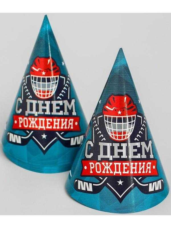 Набор бумажной посуды «С днём рождения. Хоккей», 6 тарелок, 6 стаканов, 6 колпаков, 1 гирлянда