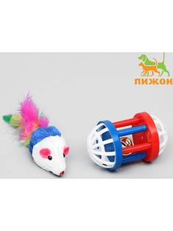 Набор игрушек для кошек: мышь 5 см и игрушка с бубенчиком «Амфитеатр», 6,8 х 4 см, микс цветов
