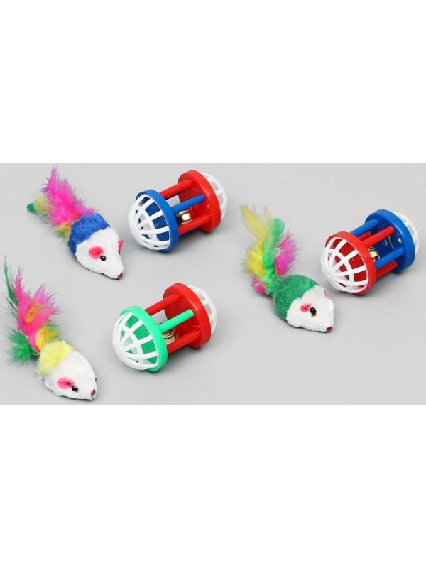 Набор игрушек для кошек: мышь 5 см и игрушка с бубенчиком «Амфитеатр», 6,8 х 4 см, микс цветов