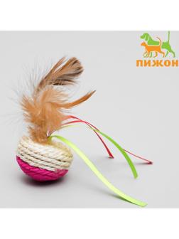 Игрушка-неваляшка из сизаля с перьями и лентами, 5,3 х 9,5 см, микс цветов