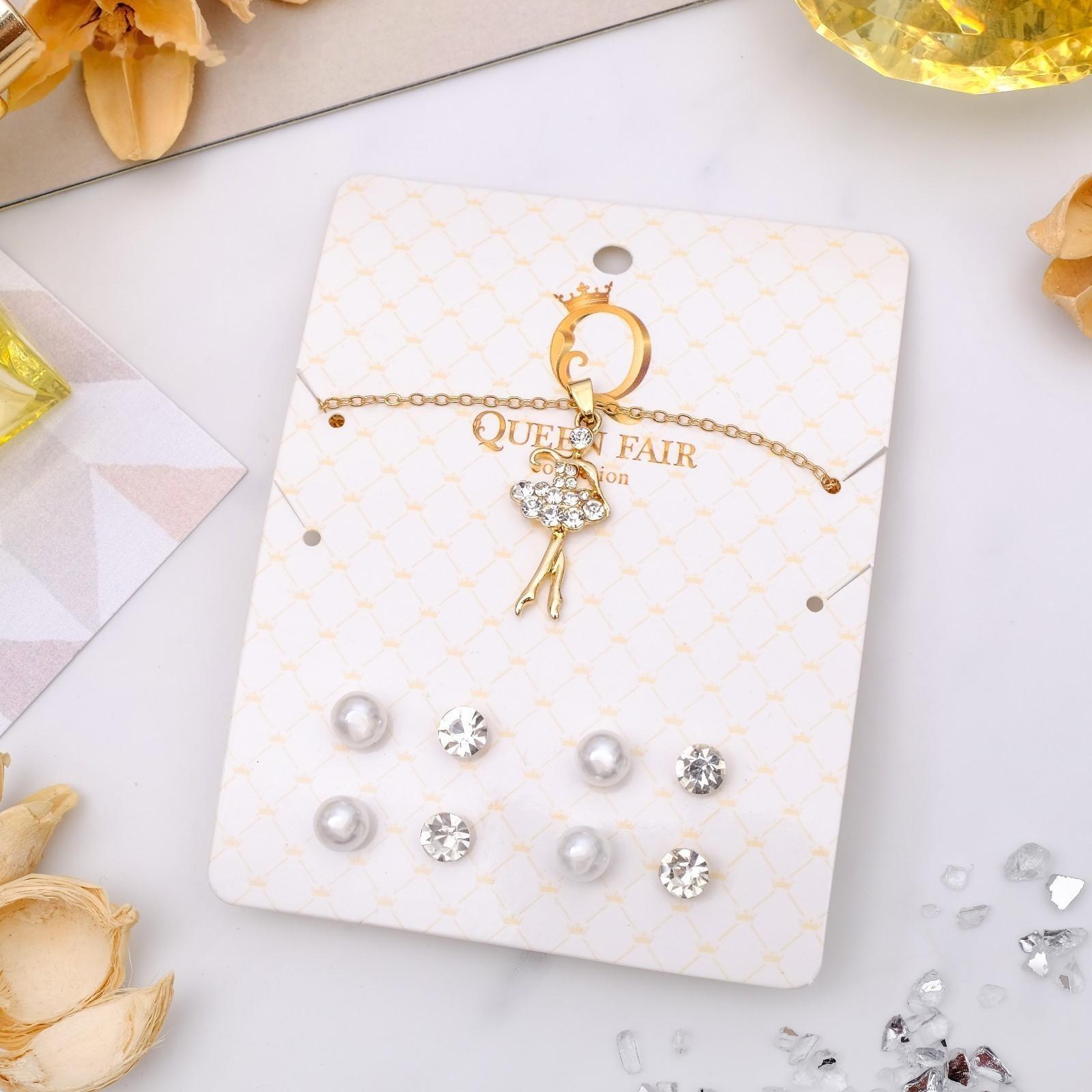 Гарнитур 5 предметов: 4 пары пуссет, кулон 