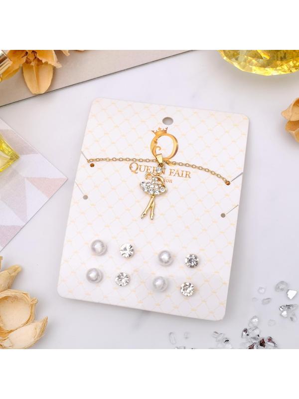 Гарнитур 5 предметов: 4 пары пуссет, кулон 