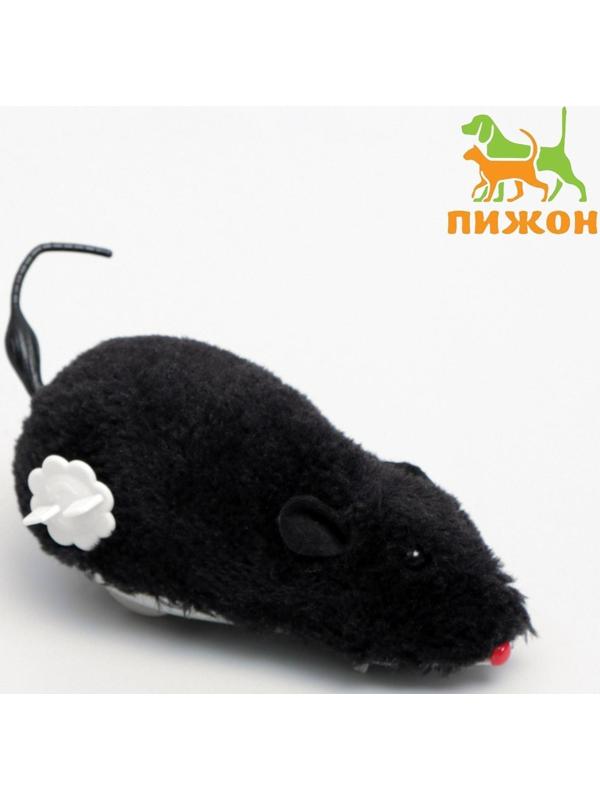 Мышь заводная меховая, 12 см, чёрная