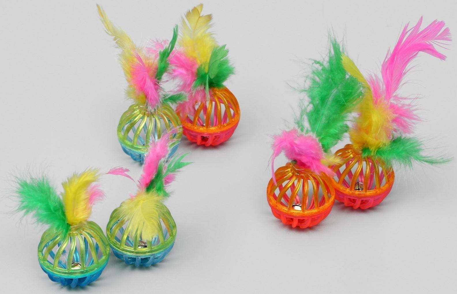 Набор из 2 шариков «Завитушки с пером», каждый 4 см, микс цветов