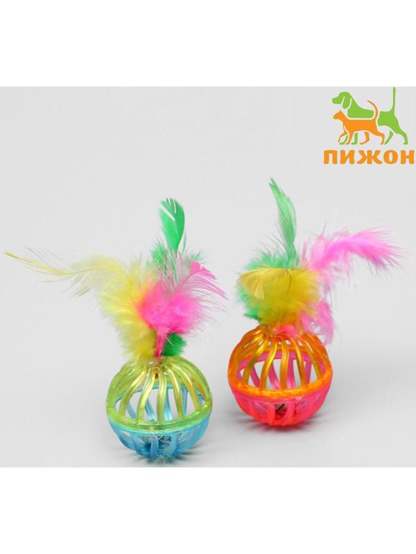 Набор из 2 шариков «Завитушки с пером», каждый 4 см, микс цветов