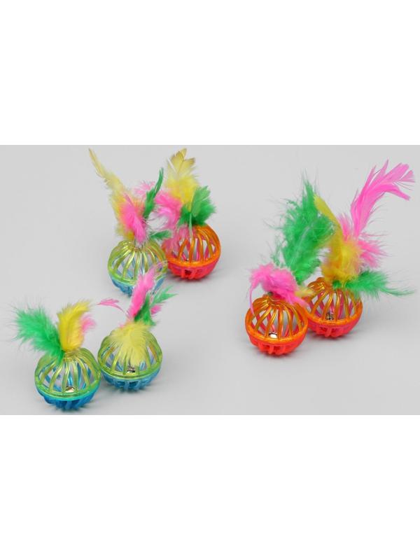 Набор из 2 шариков «Завитушки с пером», каждый 4 см, микс цветов