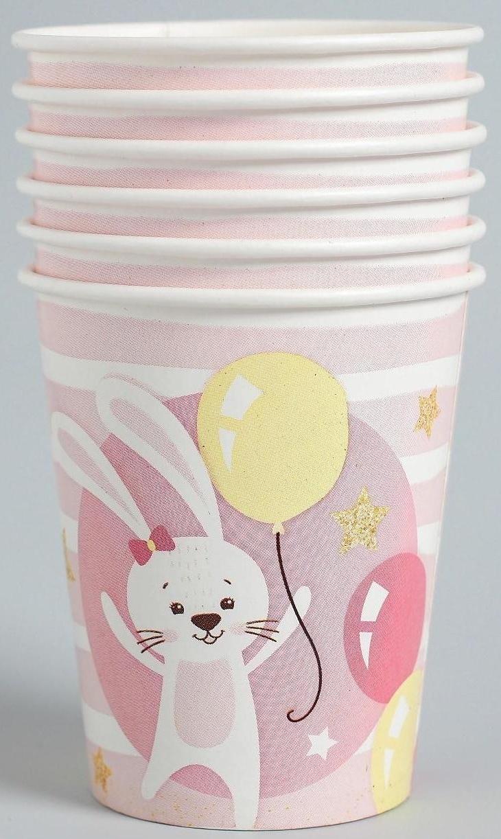 Набор бумажной посуды «С днём рождения. 2 годика», 6 тарелок, 6 стаканов, 6 колпаков, 1 гирлянда, цвет розовый