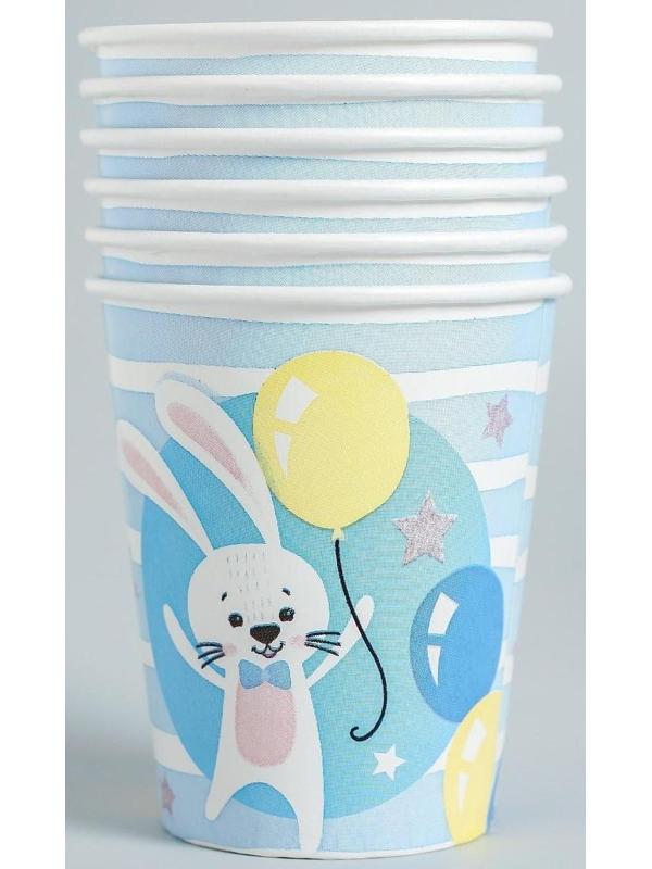 Набор бумажной посуды «С днём рождения. 2 годика», 6 тарелок, 6 стаканов, 6 колпаков, 1 гирлянда, цвет голубой
