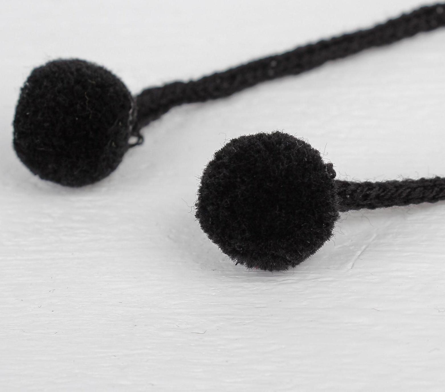 Декоративный элемент на верёвочке 2 шарика, d= 1,5 см, набор 6 шт., цвет чёрный