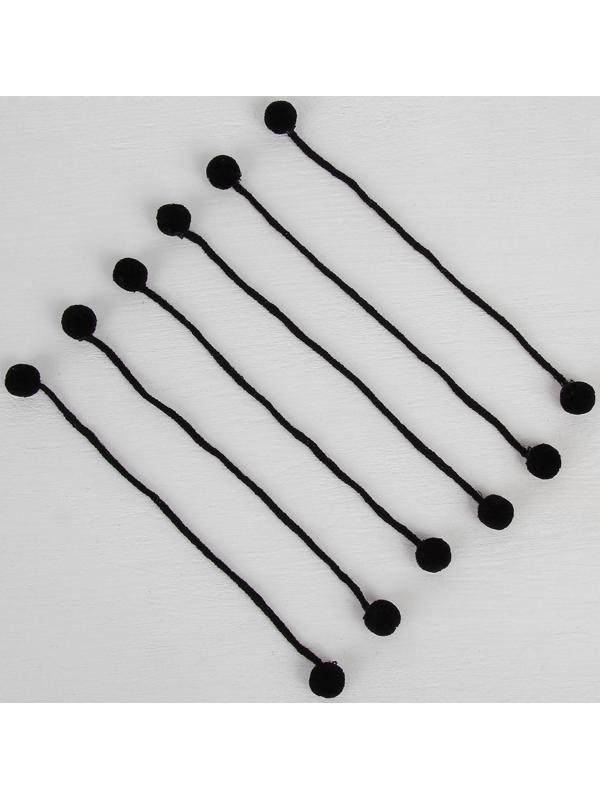 Декоративный элемент на верёвочке 2 шарика, d= 1,5 см, набор 6 шт., цвет чёрный