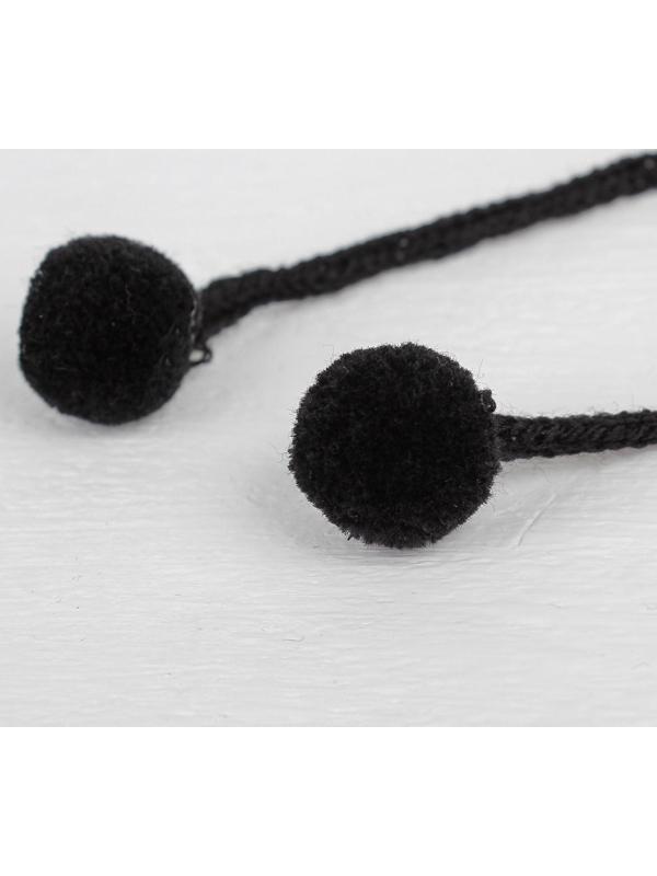 Декоративный элемент на верёвочке 2 шарика, d= 1,5 см, набор 6 шт., цвет чёрный