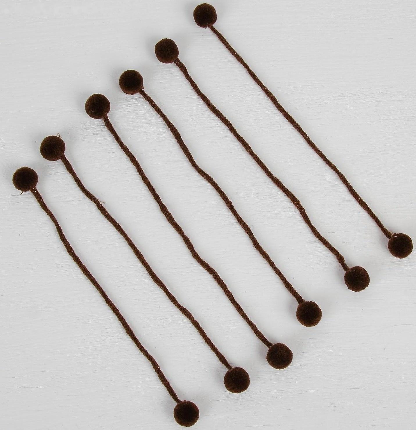 Декоративный элемент на верёвочке 2 шарика, d= 1,5 см, набор 6 шт., цвет коричневый