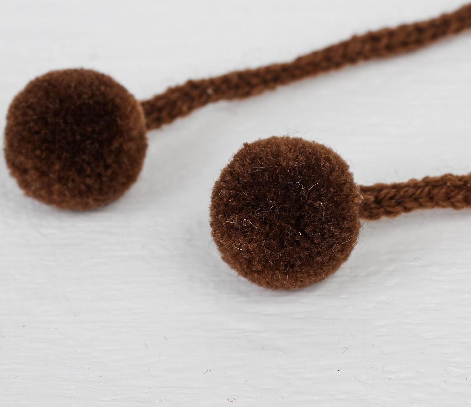Декоративный элемент на верёвочке 2 шарика, d= 1,5 см, набор 6 шт., цвет коричневый