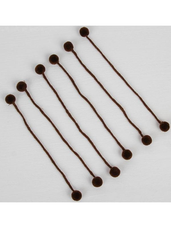 Декоративный элемент на верёвочке 2 шарика, d= 1,5 см, набор 6 шт., цвет коричневый