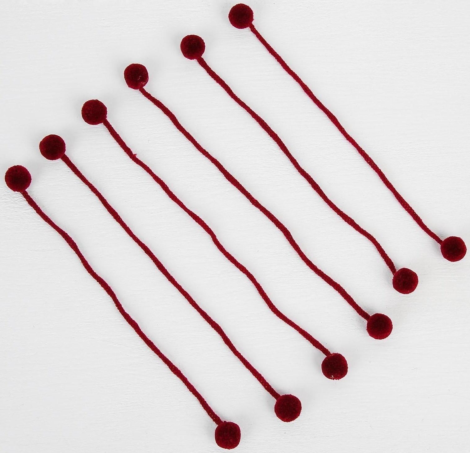 Декоративный элемент на верёвочке 2 шарика, d= 1,5 см, набор 6 шт., цвет бордовый