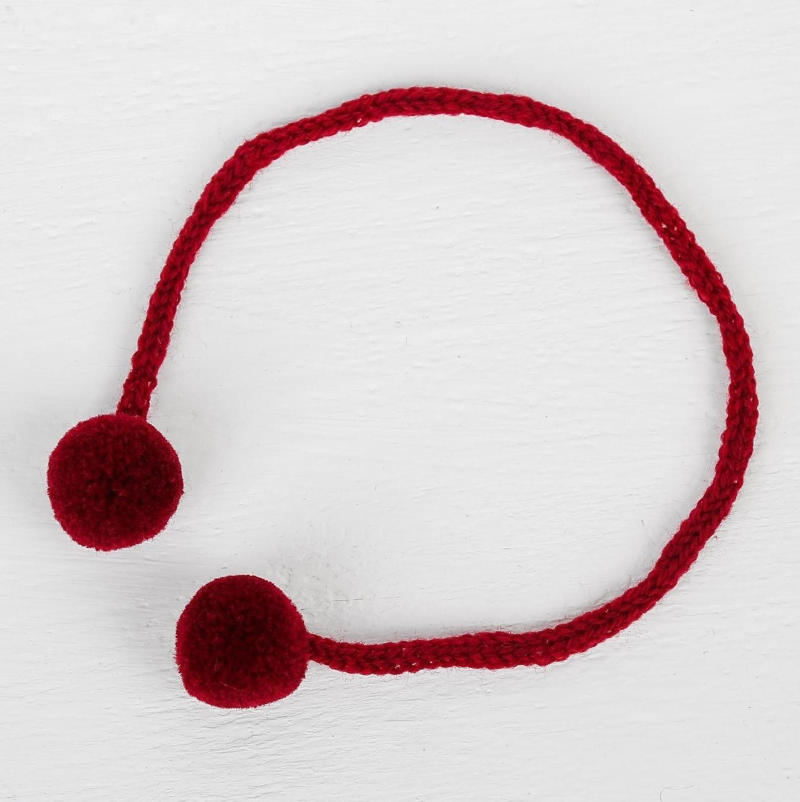 Декоративный элемент на верёвочке 2 шарика, d= 1,5 см, набор 6 шт., цвет бордовый