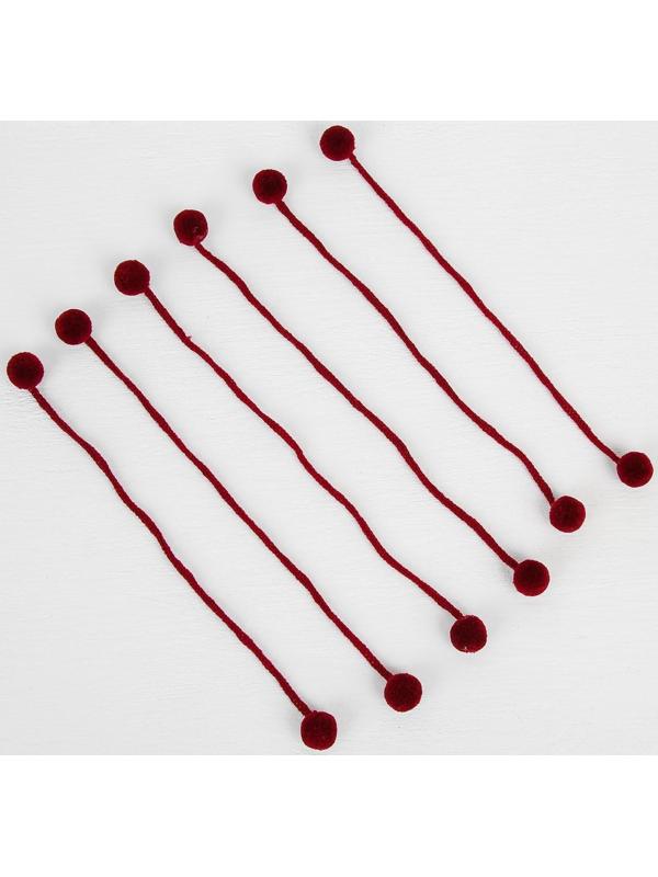 Декоративный элемент на верёвочке 2 шарика, d= 1,5 см, набор 6 шт., цвет бордовый
