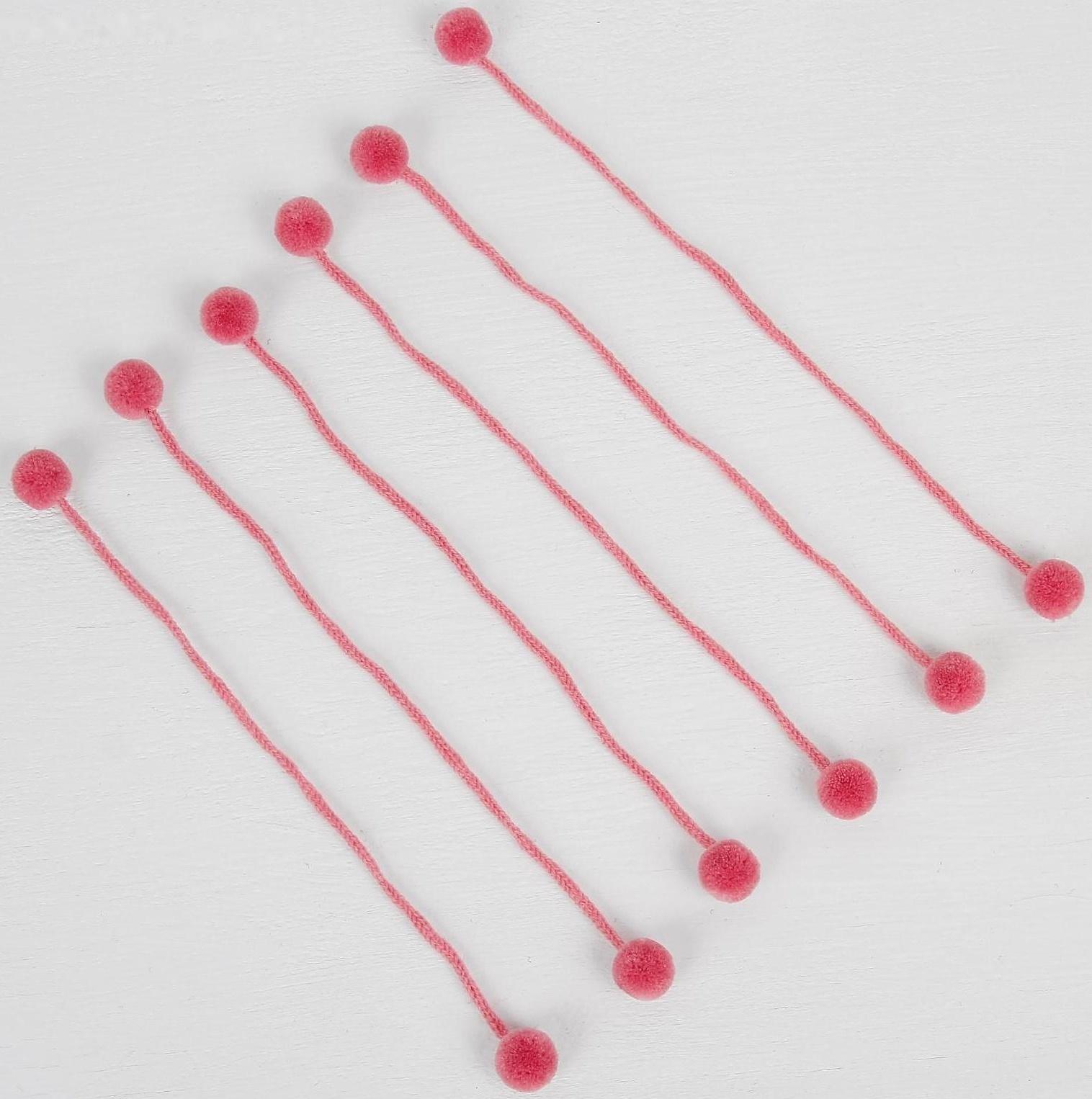 Декоративный элемент на верёвочке 2 шарика, d= 1,5 см, набор 6 шт., цвет нежно - розовый