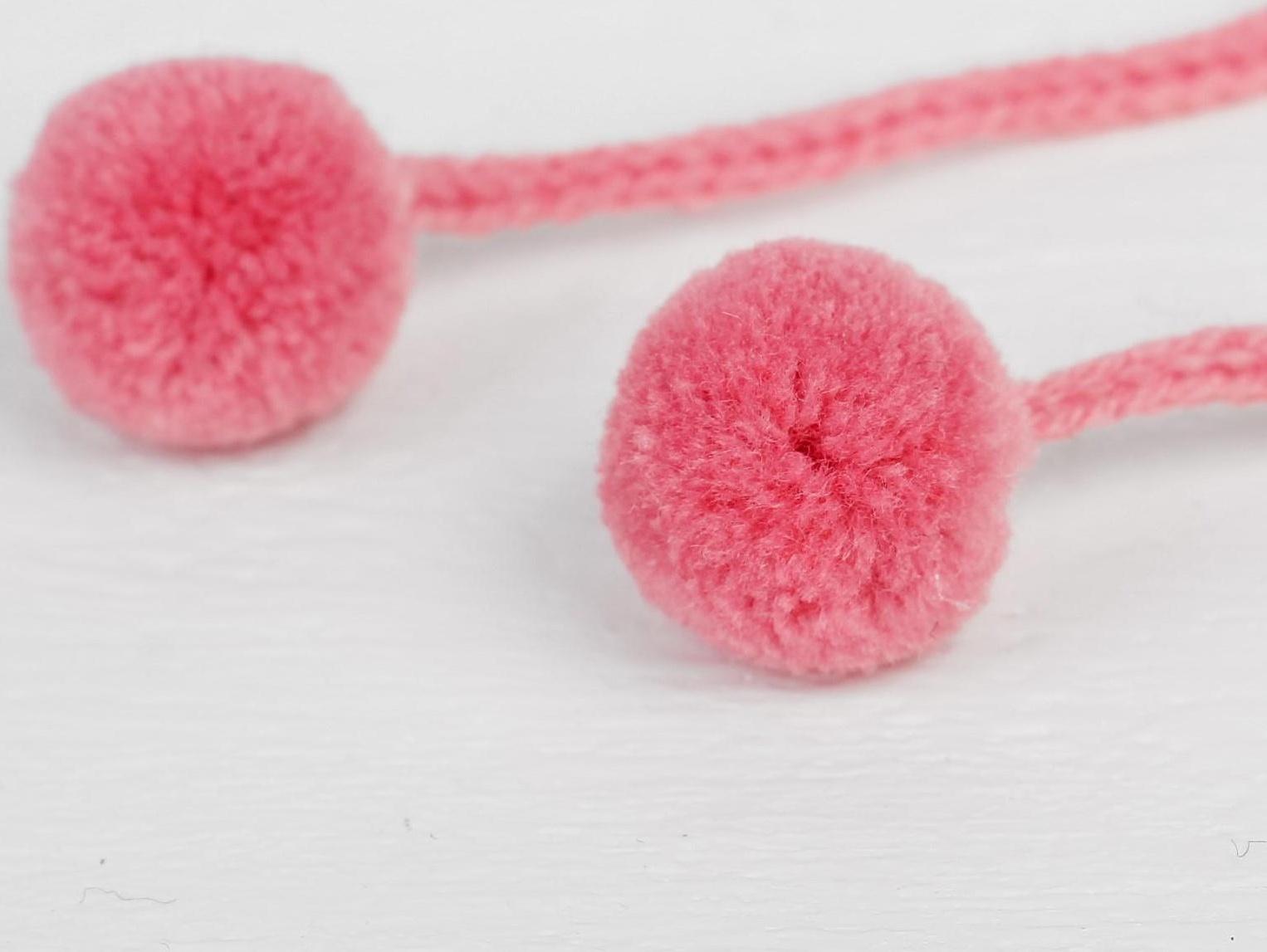 Декоративный элемент на верёвочке 2 шарика, d= 1,5 см, набор 6 шт., цвет нежно - розовый