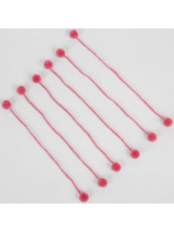 Декоративный элемент на верёвочке 2 шарика, d= 1,5 см, набор 6 шт., цвет нежно - розовый