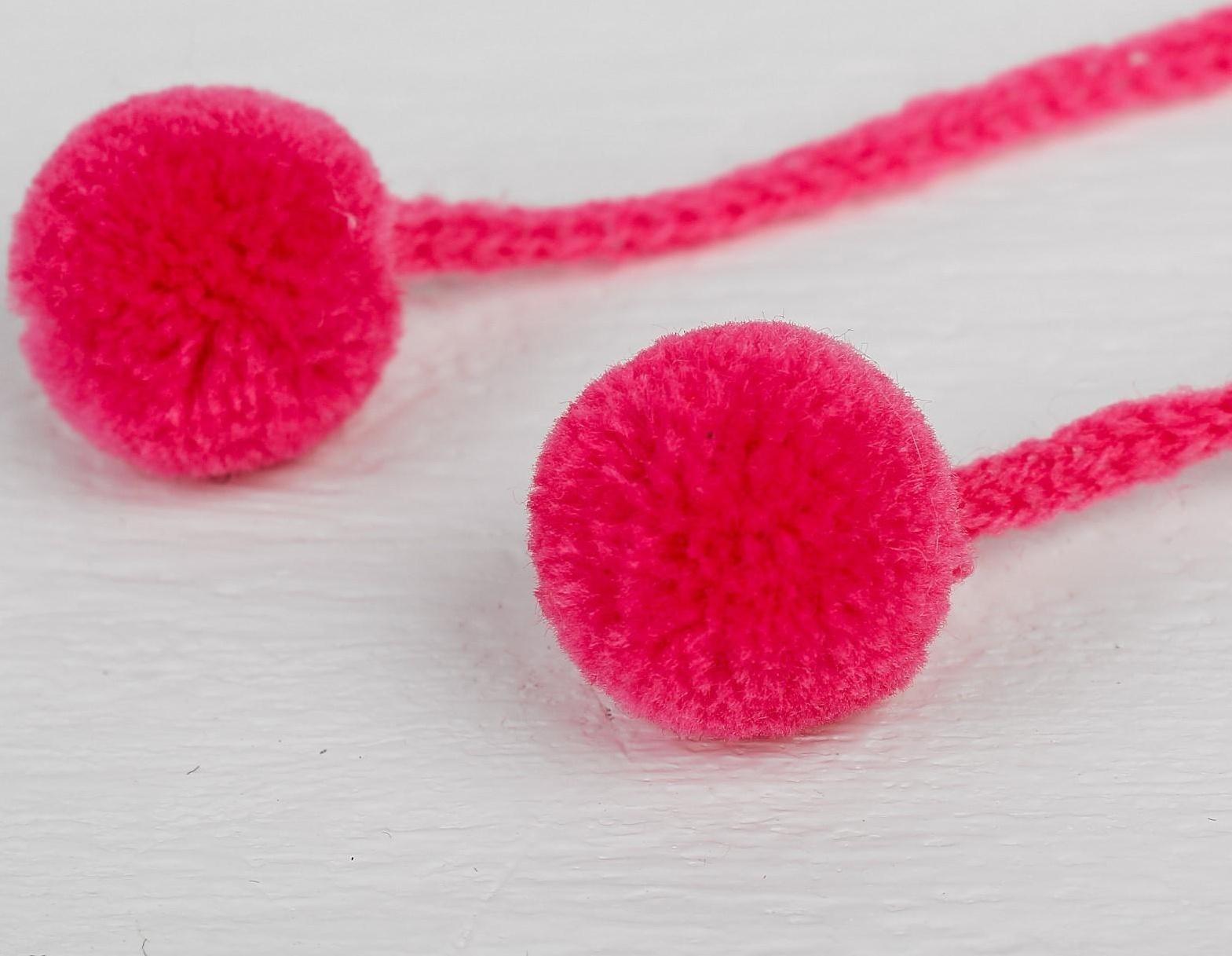 Декоративный элемент на верёвочке 2 шарика, d= 1,5 см, набор 6 шт., цвет розовый