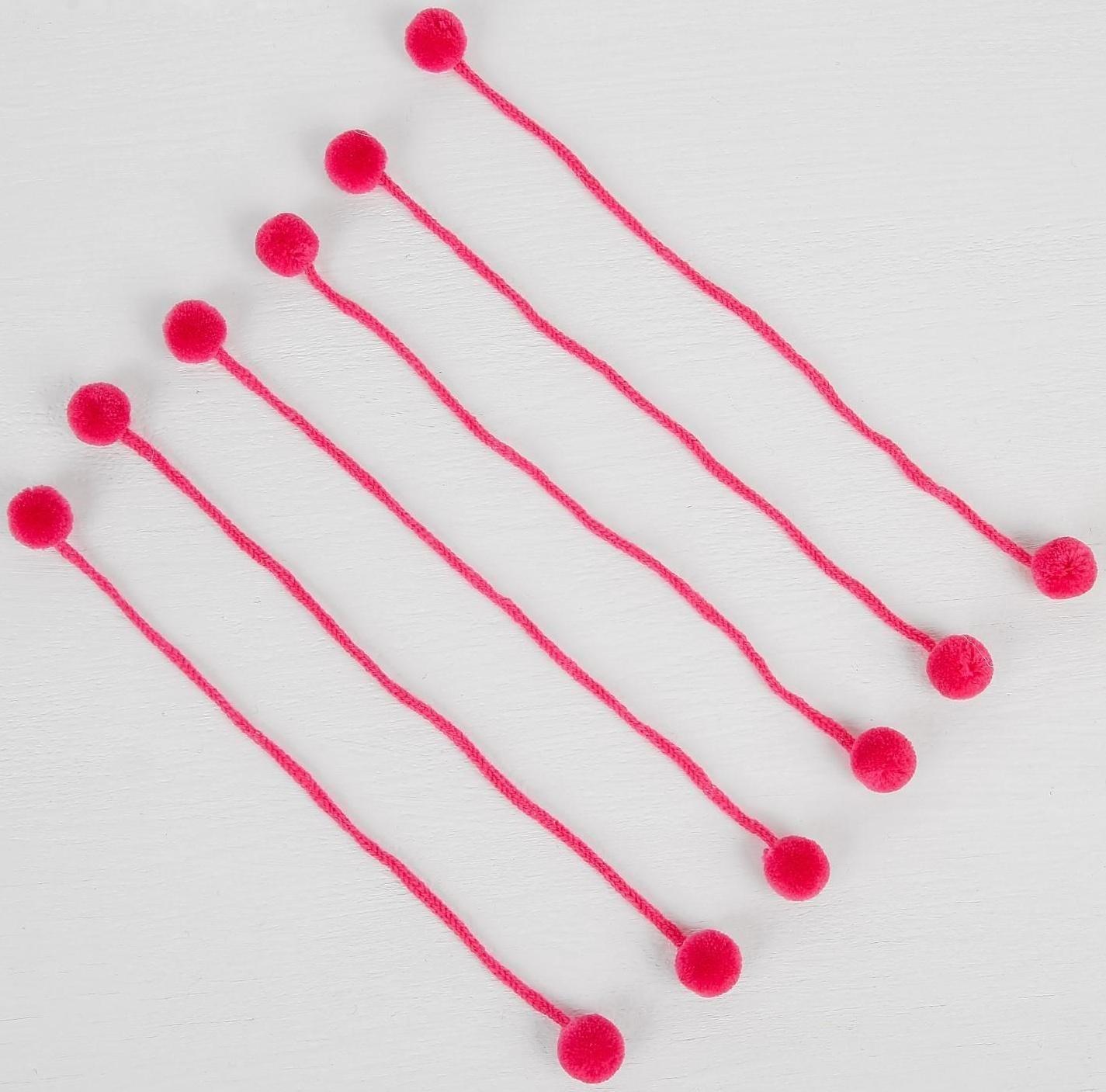 Декоративный элемент на верёвочке 2 шарика, d= 1,5 см, набор 6 шт., цвет розовый