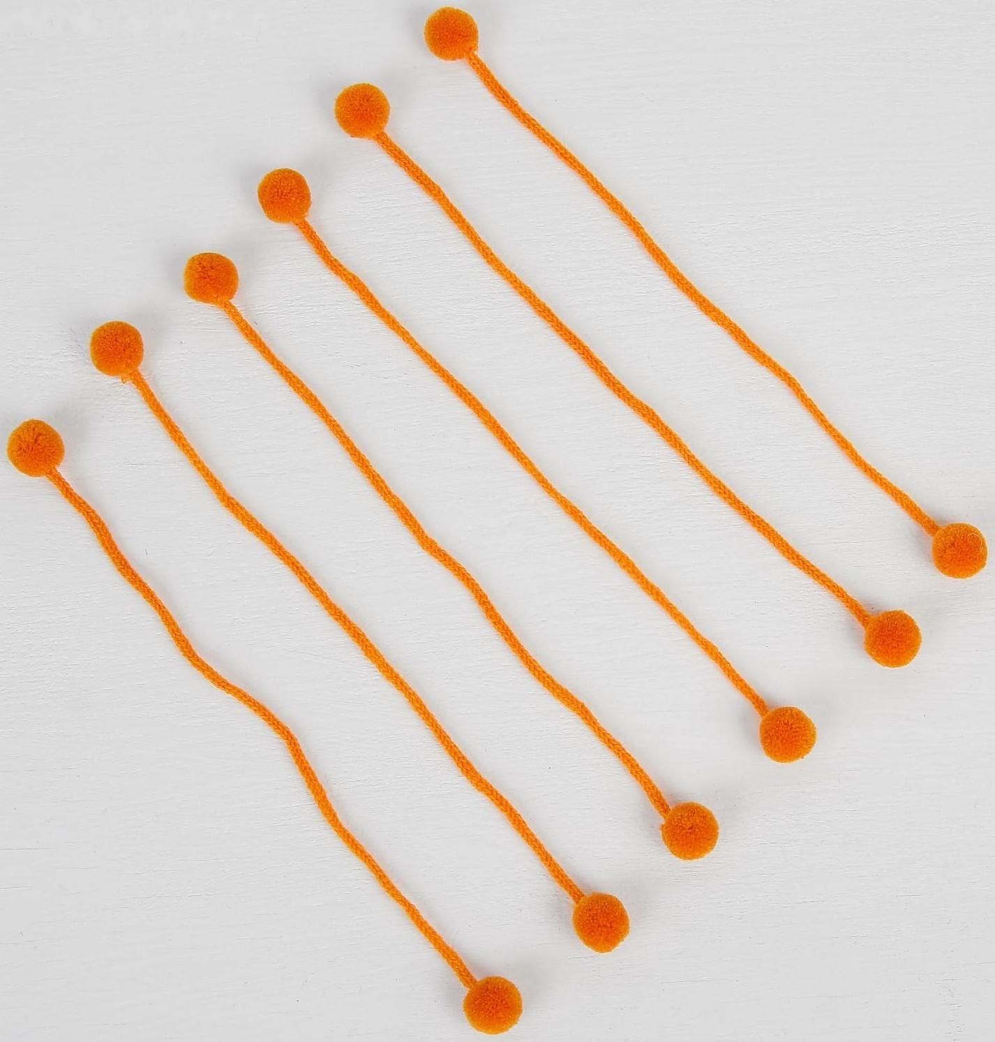Декоративный элемент на верёвочке 2 шарика, d= 1,5 см, набор 6 шт., цвет оранжевый