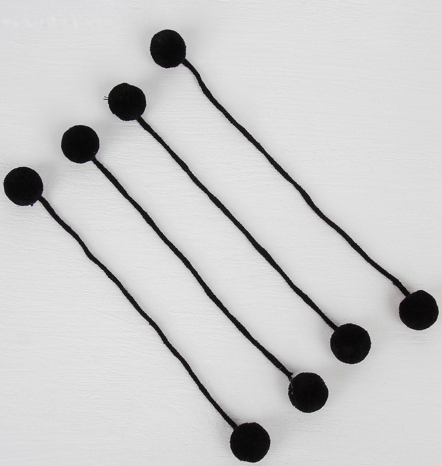 Декоративный элемент на верёвочке 2 шарика, d= 3 см, набор 4 шт., цвет чёрный