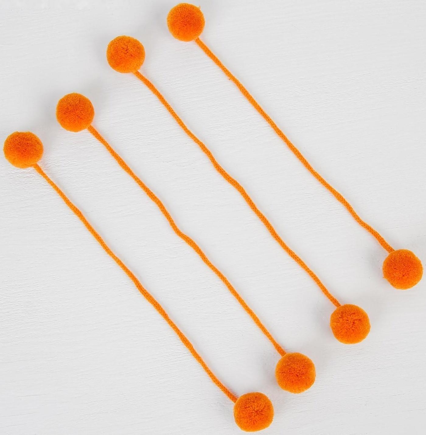 Декоративный элемент на верёвочке 2 шарика, d= 3 см, набор 4 шт., цвет оранжевый