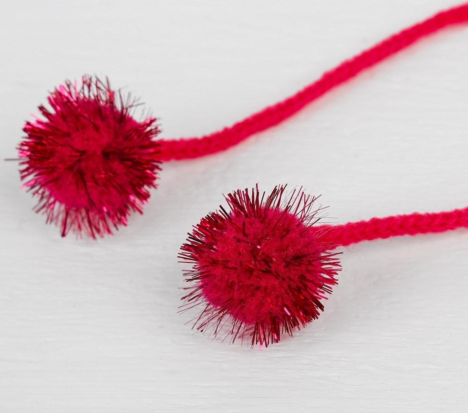 Декоративный элемент на верёвочке 2 шарика с блеском, d= 2 см, набор 8 шт., цвет розовый