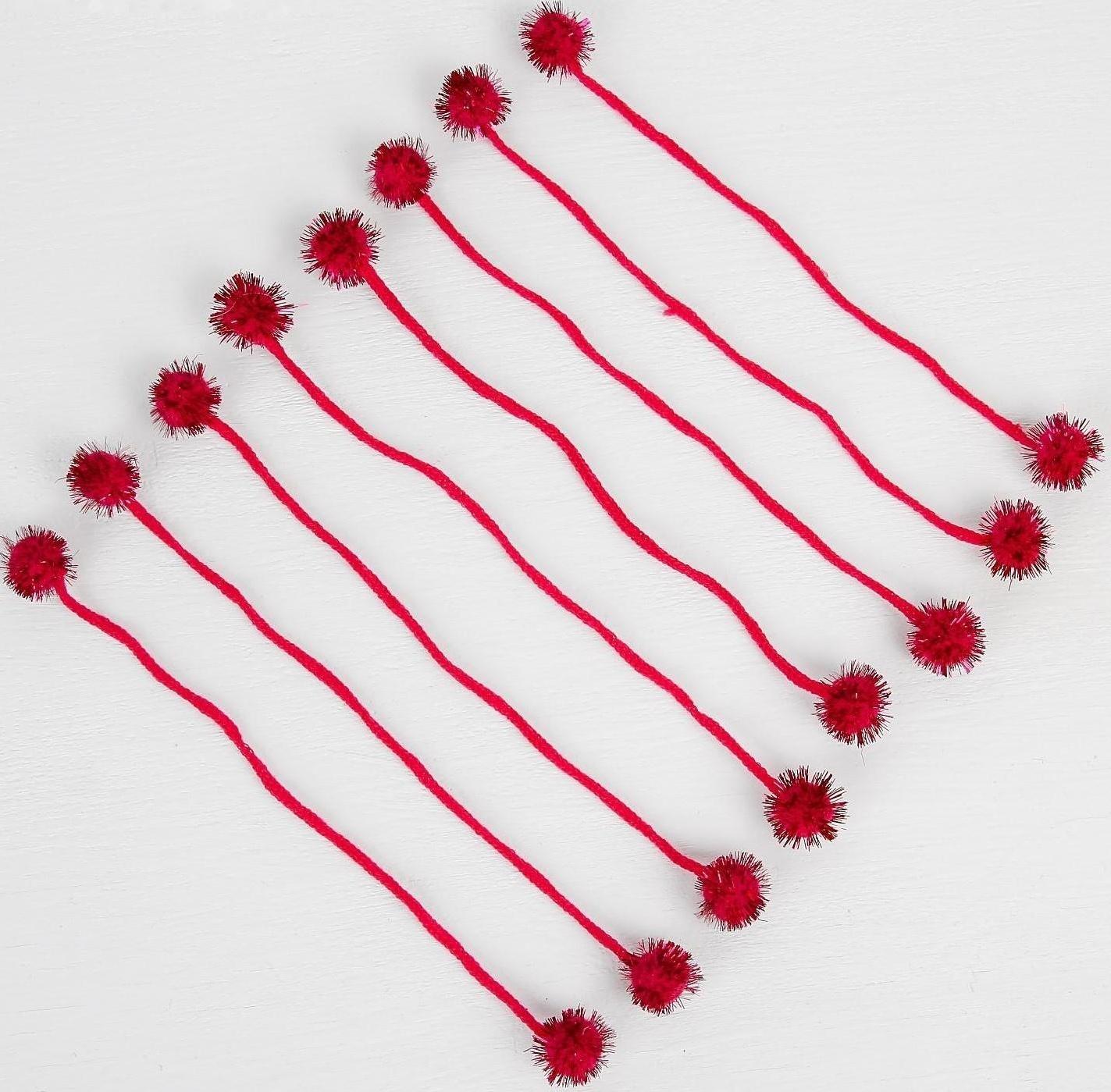 Декоративный элемент на верёвочке 2 шарика с блеском, d= 2 см, набор 8 шт., цвет розовый