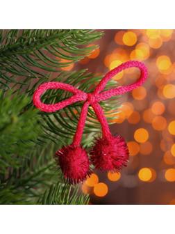 Декоративный элемент на верёвочке 2 шарика с блеском, d= 2 см, набор 8 шт., цвет розовый