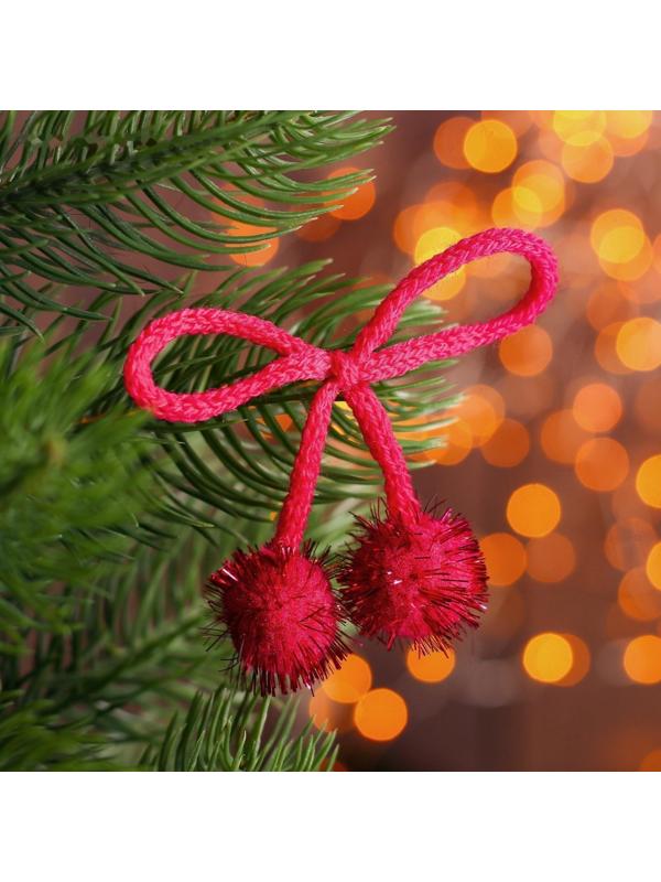 Декоративный элемент на верёвочке 2 шарика с блеском, d= 2 см, набор 8 шт., цвет розовый