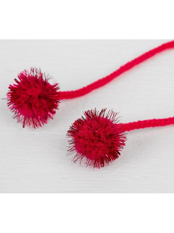 Декоративный элемент на верёвочке 2 шарика с блеском, d= 2 см, набор 8 шт., цвет розовый