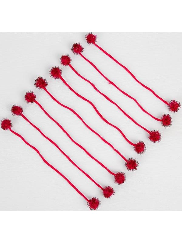 Декоративный элемент на верёвочке 2 шарика с блеском, d= 2 см, набор 8 шт., цвет розовый