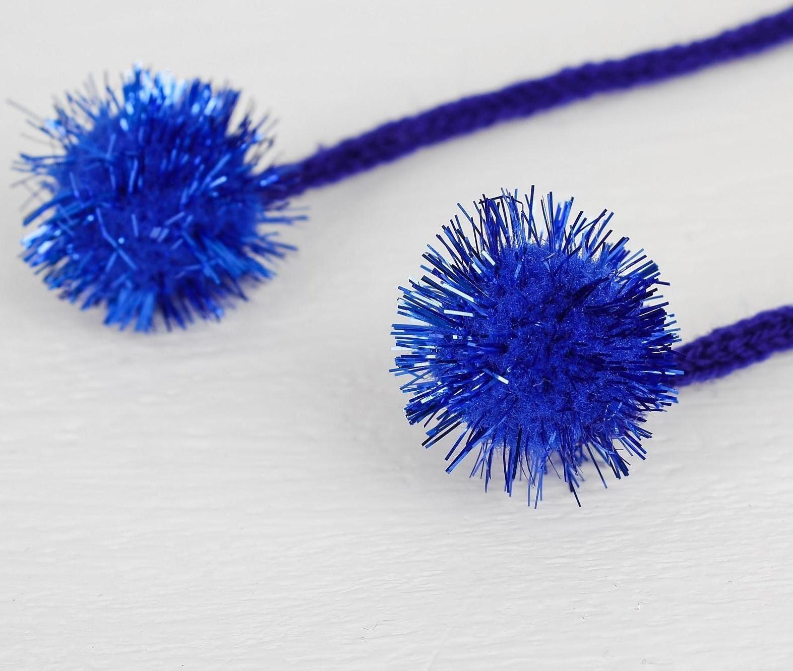 Декоративный элемент на верёвочке 2 шарика с блеском, d= 2 см, набор 8 шт., цвет синий