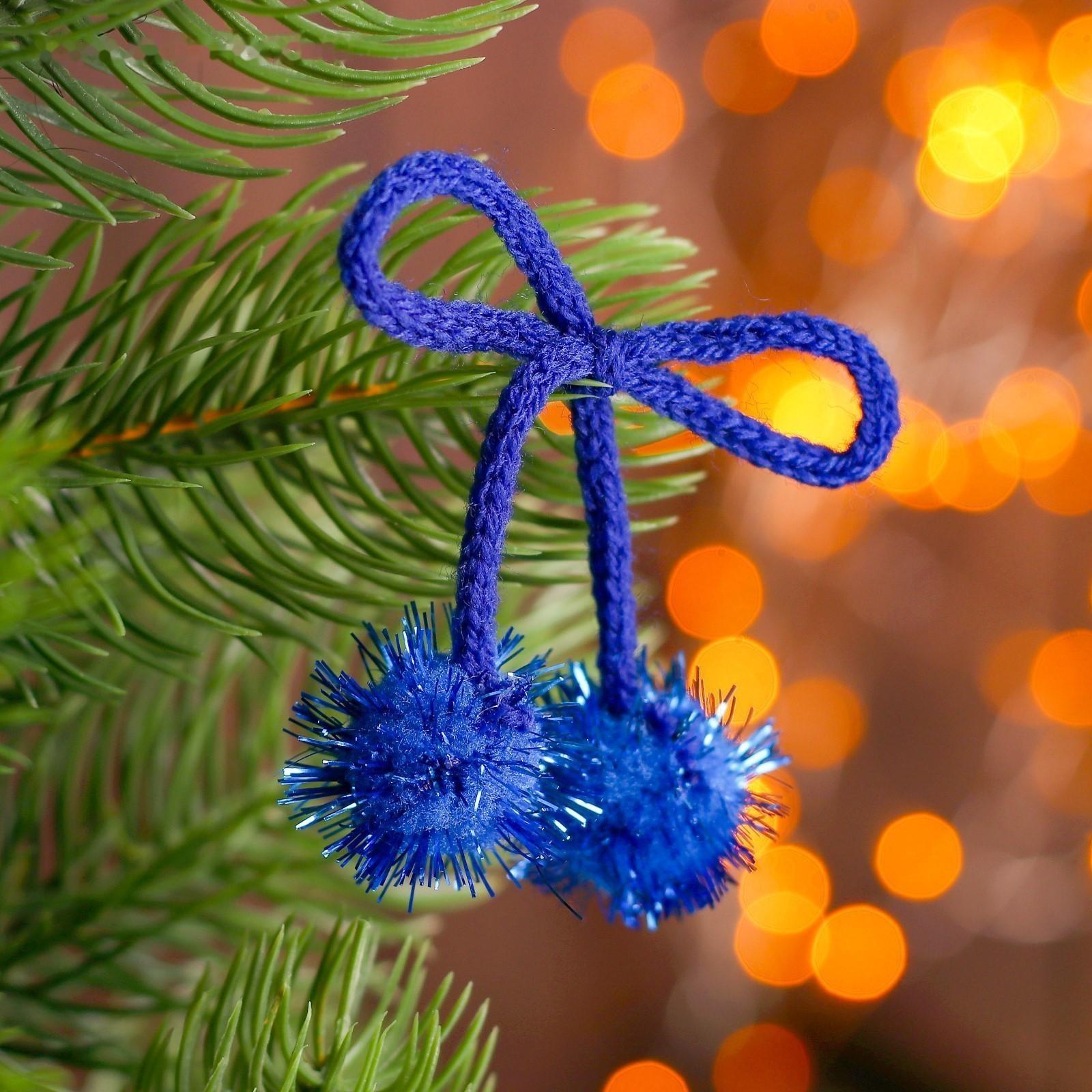 Декоративный элемент на верёвочке 2 шарика с блеском, d= 2 см, набор 8 шт., цвет синий