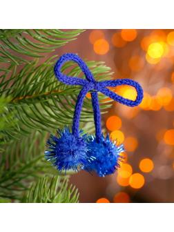 Декоративный элемент на верёвочке 2 шарика с блеском, d= 2 см, набор 8 шт., цвет синий
