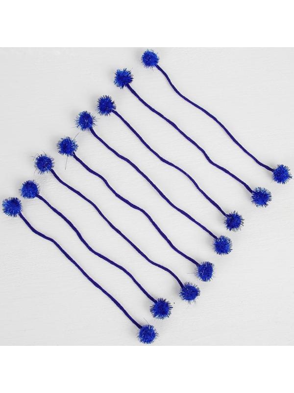 Декоративный элемент на верёвочке 2 шарика с блеском, d= 2 см, набор 8 шт., цвет синий