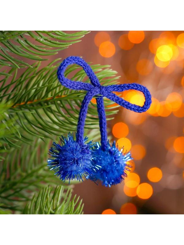 Декоративный элемент на верёвочке 2 шарика с блеском, d= 2 см, набор 8 шт., цвет синий