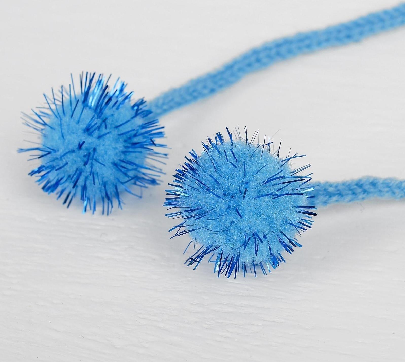 Декоративный элемент на верёвочке 2 шарика с блеском, d= 2 см, набор 8 шт., цвет голубой