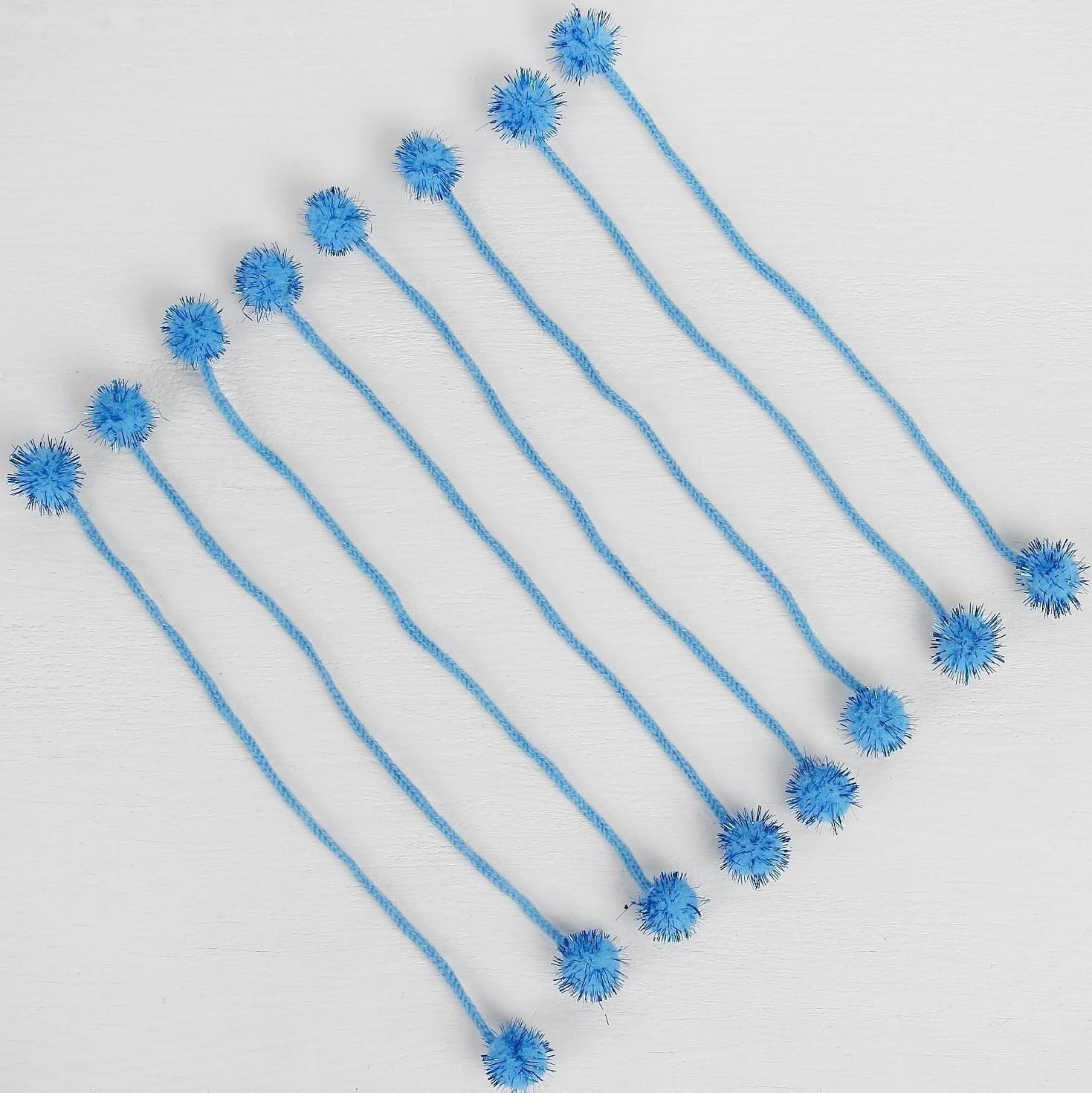 Декоративный элемент на верёвочке 2 шарика с блеском, d= 2 см, набор 8 шт., цвет голубой