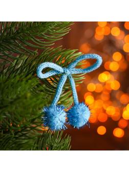 Декоративный элемент на верёвочке 2 шарика с блеском, d= 2 см, набор 8 шт., цвет голубой