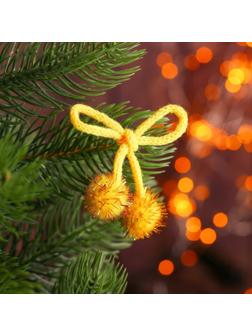 Декоративный элемент на верёвочке 2 шарика с блеском, d= 2 см, набор 8 шт., цвет жёлтый