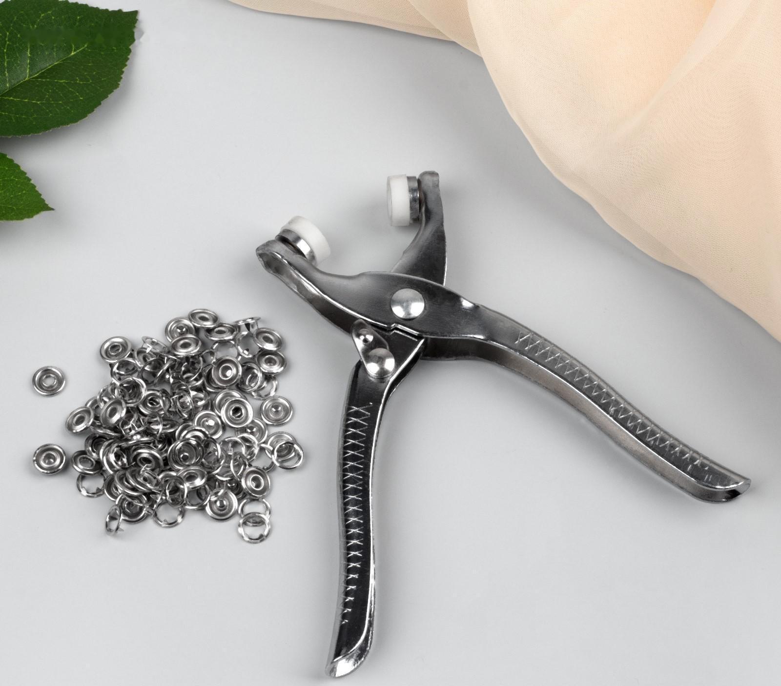 Щипцы для установки кнопок, с кнопками, 14 × 6 см