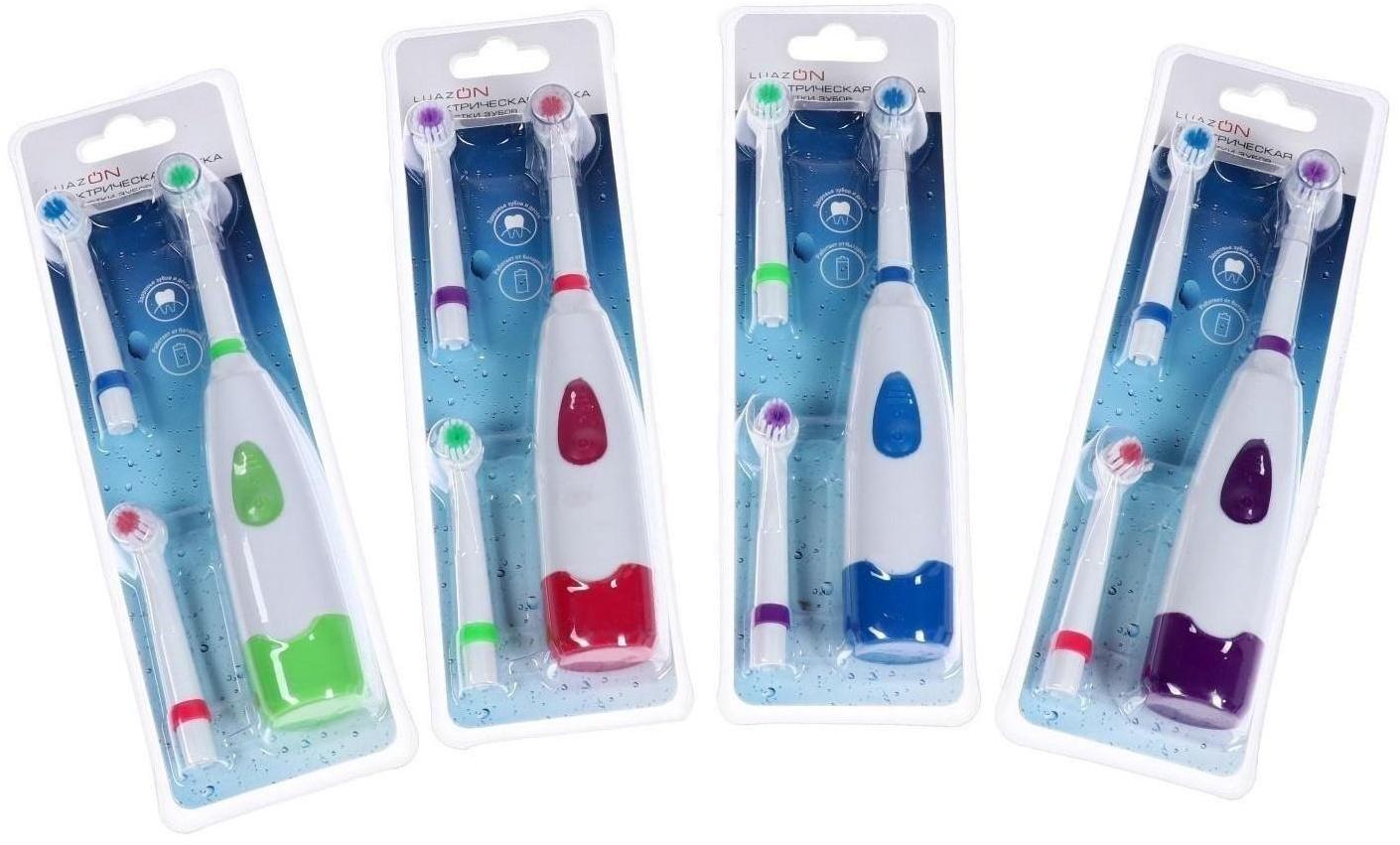 Электрическая зубная щётка Luazon LP-001, 3 насадки, от 2xАА (не в комплекте), МИКС