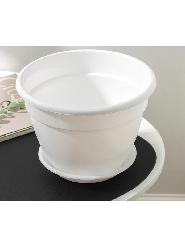 Горшок для цветов с поддоном «Антик», 3,6 л, d=22 см, цвет белый